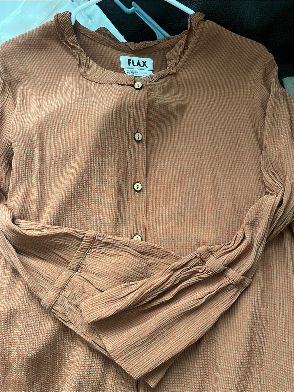 Flax Rust Button-Front Ruffle Hem Top - Picture 2 of 3